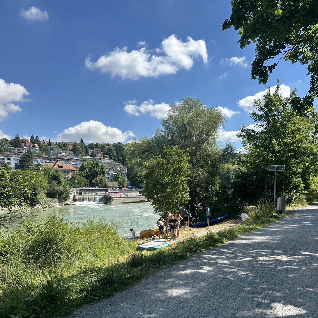 Limmat river dam crossing during float Zurich Smile Swim